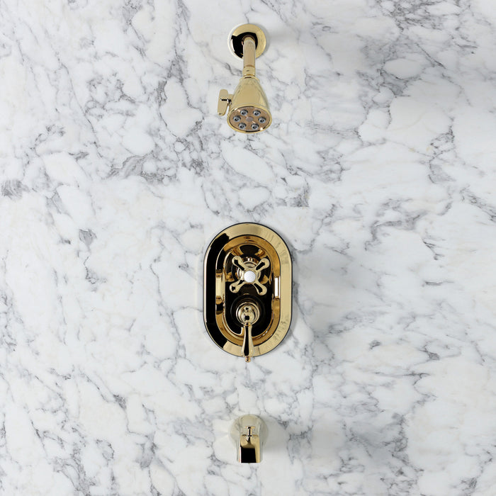 Kingston Restoration KS36320AL Double-Handle 3-Hole Thermostatic Tub and Shower Faucet with Plunger Diverter, Polished Brass