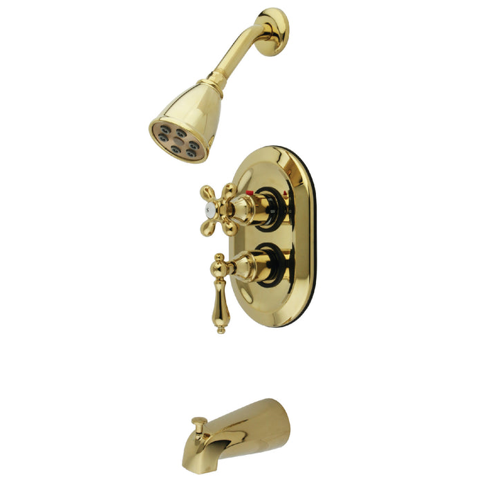 Restoration KS36320AL Two-Handle 3-Hole Wall Mount Tub and Shower Faucet, Polished Brass