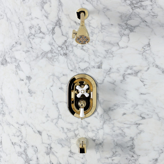 Kingston Restoration KS36320PL Double-Handle 3-Hole Thermostatic Tub and Shower Faucet with Plunger Diverter, Polished Brass