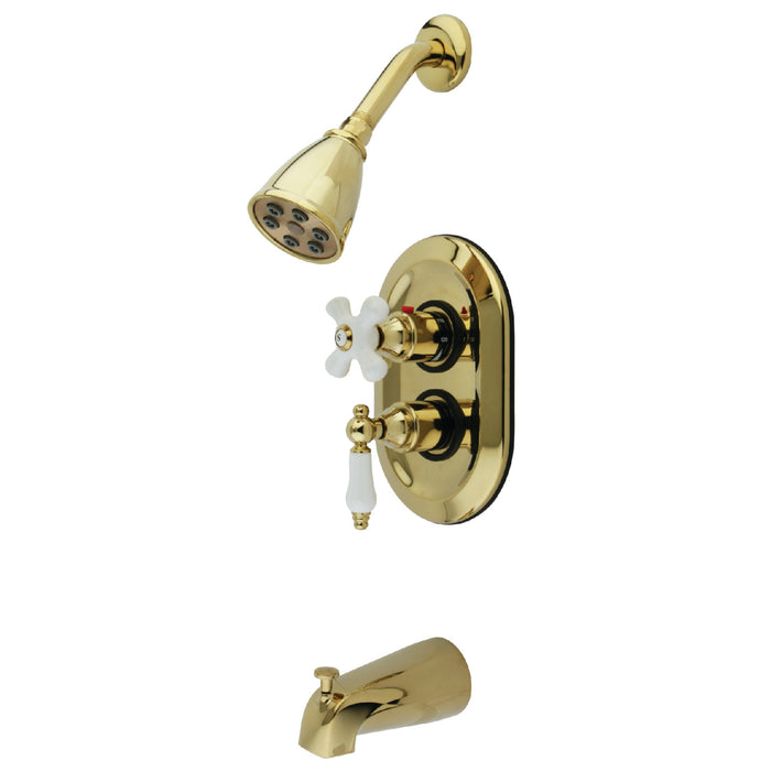 Kingston Restoration KS36320PL Double-Handle 3-Hole Thermostatic Tub and Shower Faucet with Plunger Diverter, Polished Brass