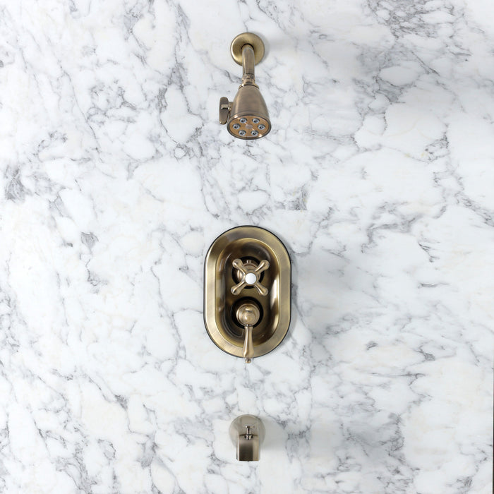 Kingston Restoration KS36330AL Double-Handle 3-Hole Thermostatic Tub and Shower Faucet with Plunger Diverter, Antique Brass