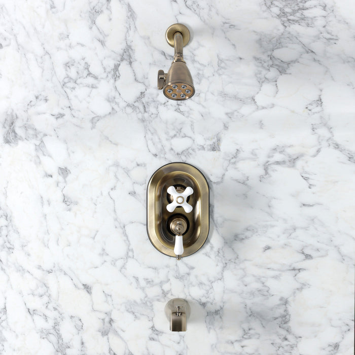 Kingston Restoration KS36330PL Double-Handle 3-Hole Thermostatic Tub and Shower Faucet with Plunger Diverter, Antique Brass