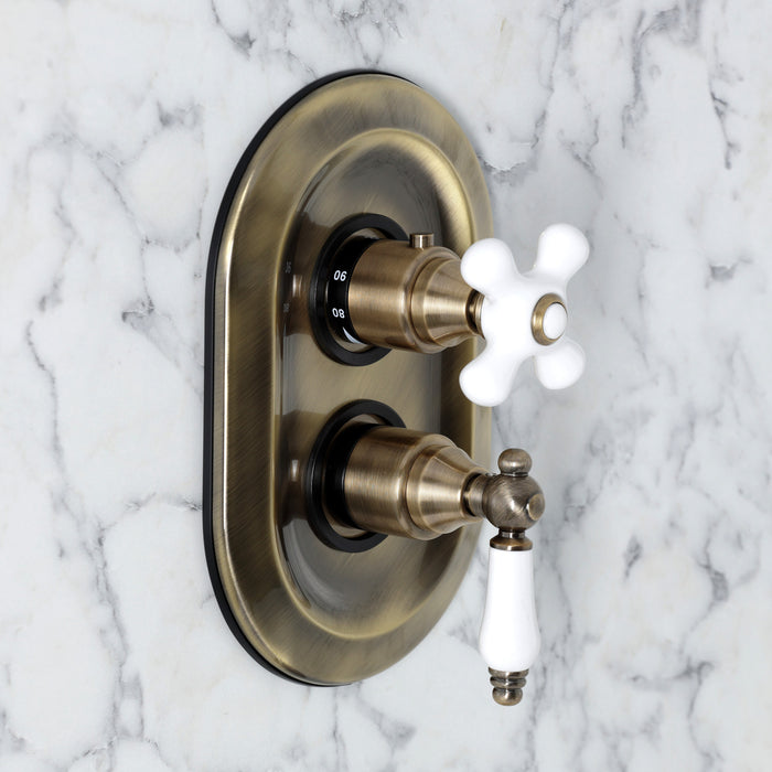 Kingston Restoration KS36330PLE Thermostatic Shower Valve and Trim Kit, Antique Brass