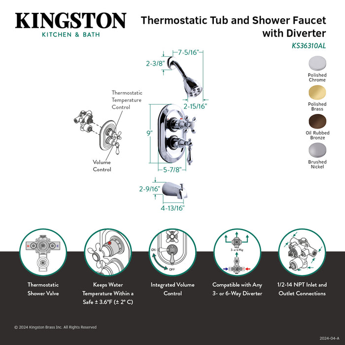 Restoration KS36380AL Two-Handle 3-Hole Wall Mount Tub and Shower Faucet, Brushed Nickel