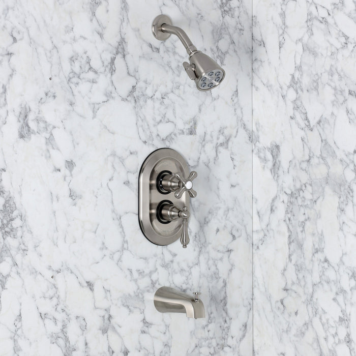 Kingston Restoration KS36380AL Double-Handle 3-Hole Thermostatic Tub and Shower Faucet with Plunger Diverter, Brushed Nickel