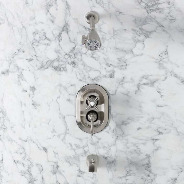 Kingston Restoration KS36380AL Double-Handle 3-Hole Thermostatic Tub and Shower Faucet with Plunger Diverter, Brushed Nickel