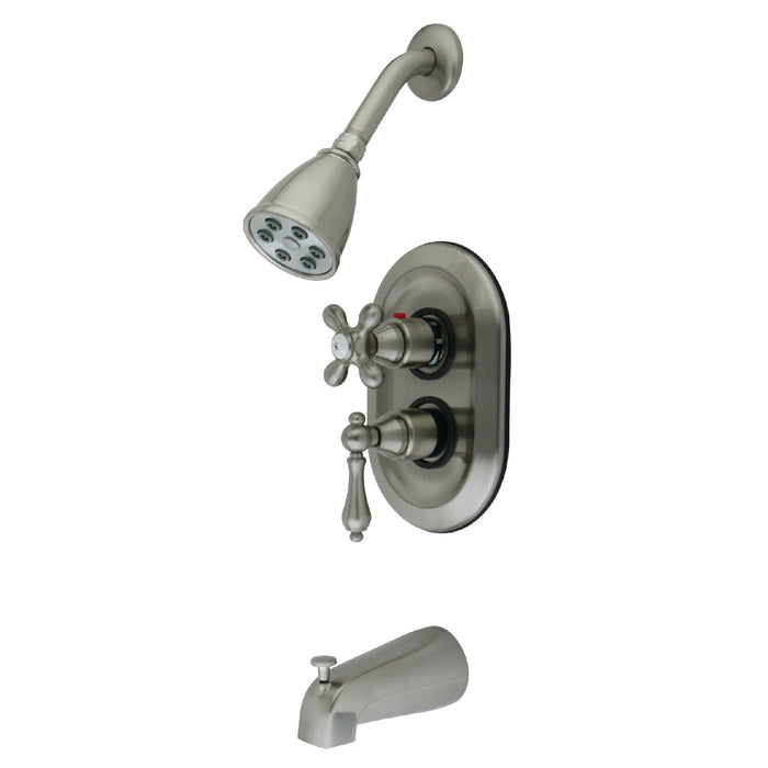 Restoration KS36380AL Two-Handle 3-Hole Wall Mount Tub and Shower Faucet, Brushed Nickel