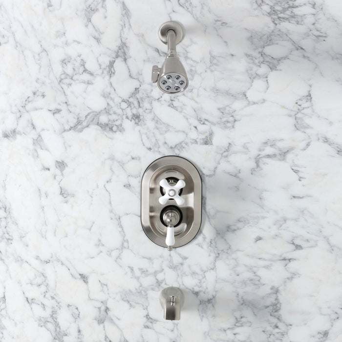 Kingston Restoration KS36380PL Double-Handle 3-Hole Thermostatic Tub and Shower Faucet with Plunger Diverter, Brushed Nickel