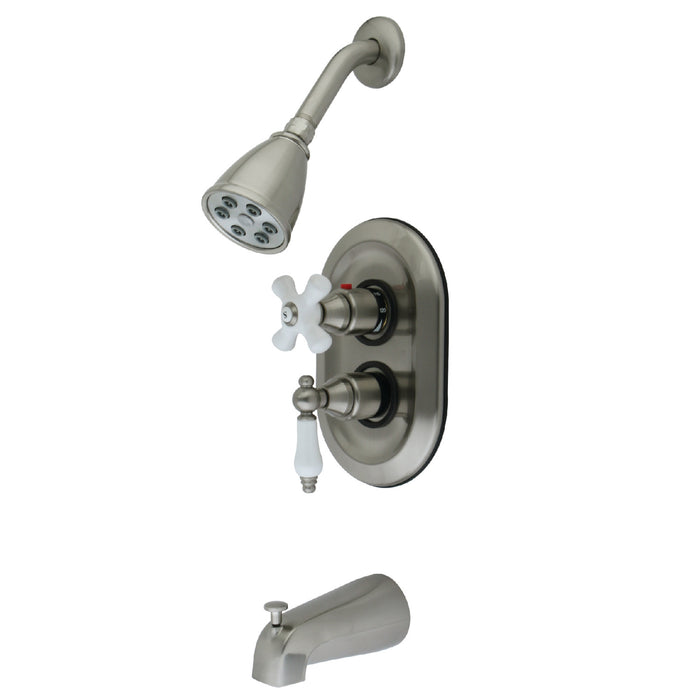 Kingston Restoration KS36380PL Double-Handle 3-Hole Thermostatic Tub and Shower Faucet with Plunger Diverter, Brushed Nickel
