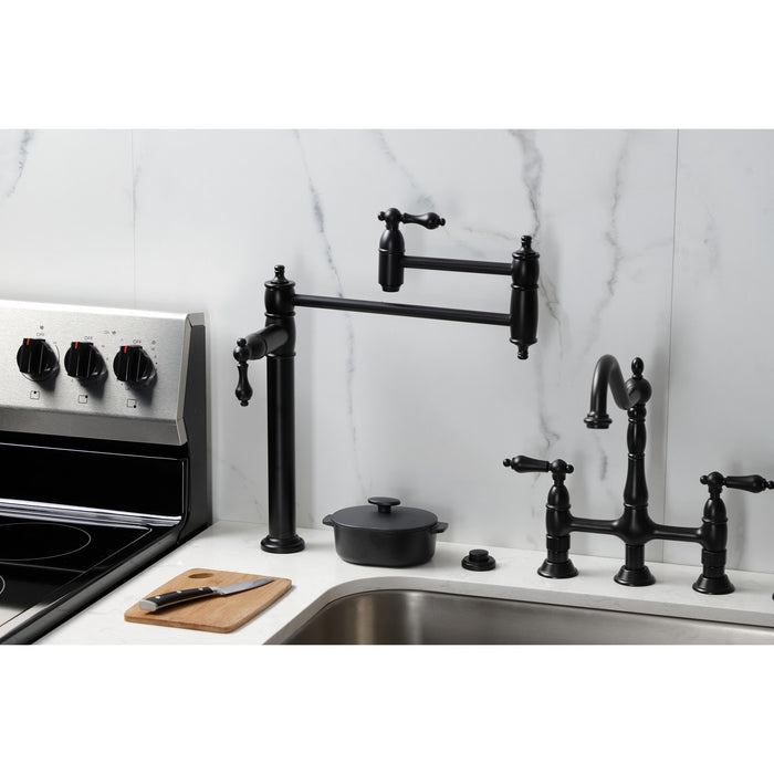Kingston Heirloom KS3700AL - Restoration Two-Handle 1-Hole Deck Mount Pot Filler Faucet, Matte Black
