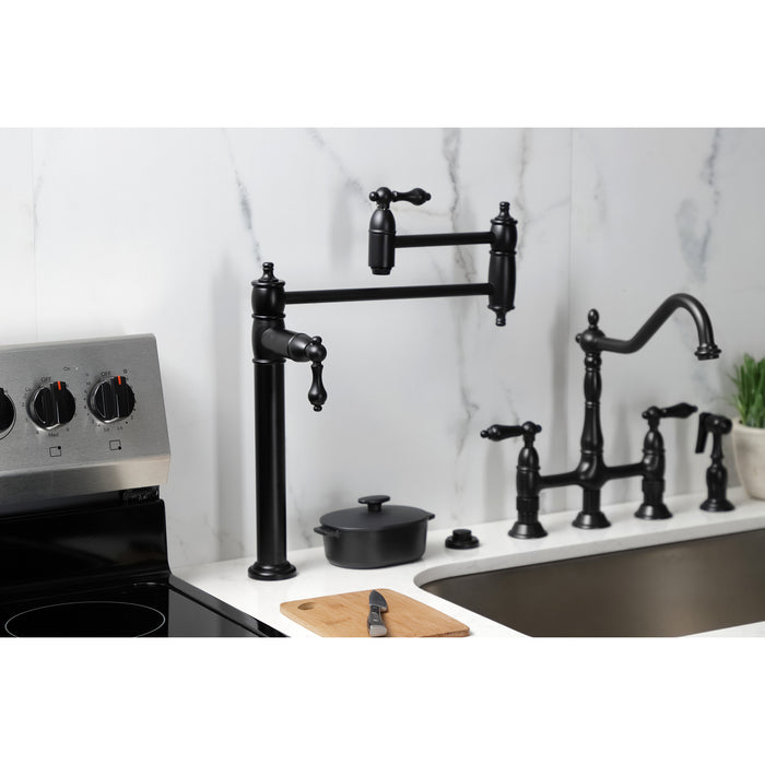 Kingston Heirloom KS3700AL - Restoration Two-Handle 1-Hole Deck Mount Pot Filler Faucet, Matte Black