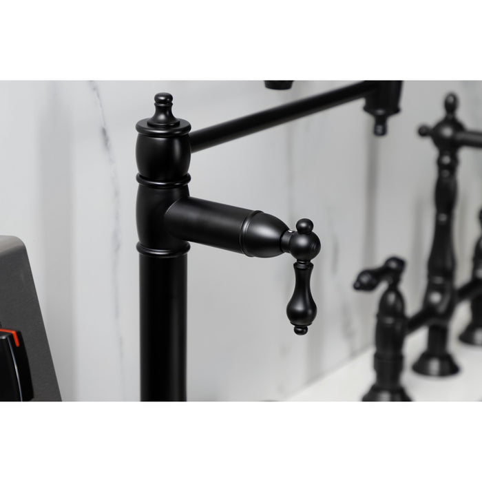 Kingston Heirloom KS3700AL - Restoration Two-Handle 1-Hole Deck Mount Pot Filler Faucet, Matte Black