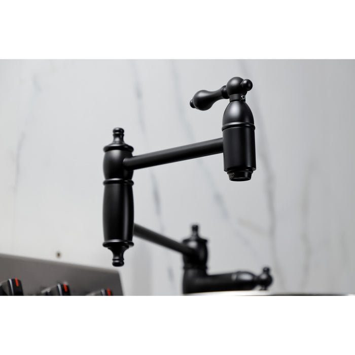 Kingston Heirloom KS3700AL - Restoration Two-Handle 1-Hole Deck Mount Pot Filler Faucet, Matte Black