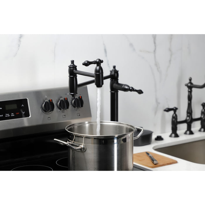 Kingston Heirloom KS3700AL - Restoration Two-Handle 1-Hole Deck Mount Pot Filler Faucet, Matte Black