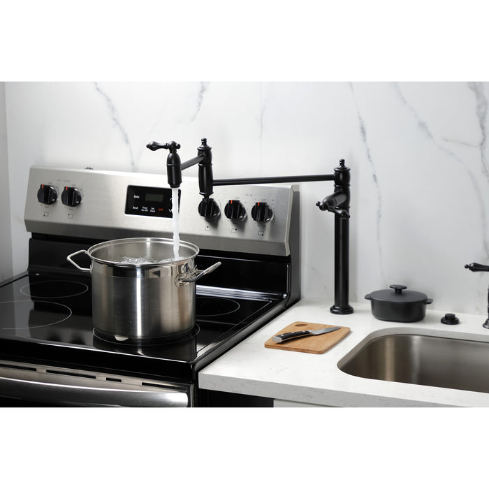 Kingston Heirloom KS3700AL - Restoration Two-Handle 1-Hole Deck Mount Pot Filler Faucet, Matte Black