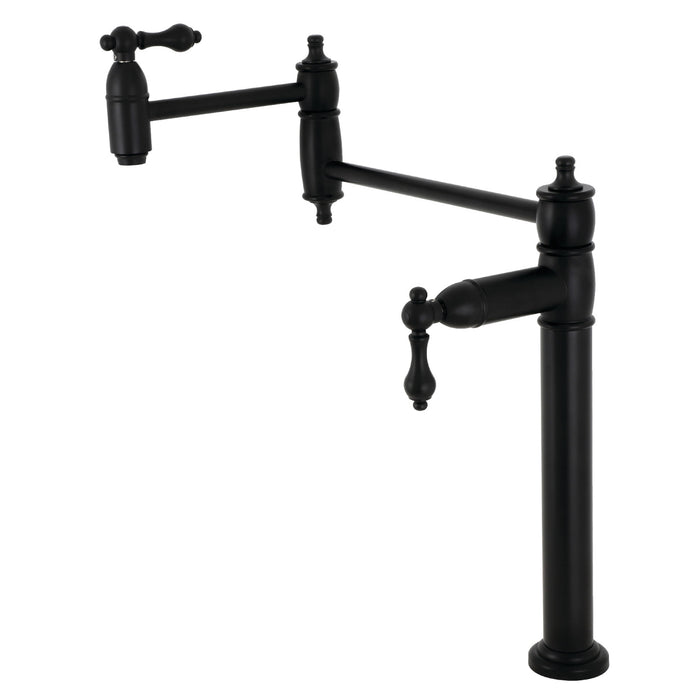 Kingston Heirloom KS3700AL - Restoration Two-Handle 1-Hole Deck Mount Pot Filler Faucet, Matte Black