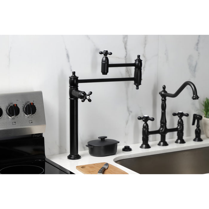 Kingston Heirloom KS3700AX - Restoration Two-Handle 1-Hole Deck Mount Pot Filler Faucet, Matte Black