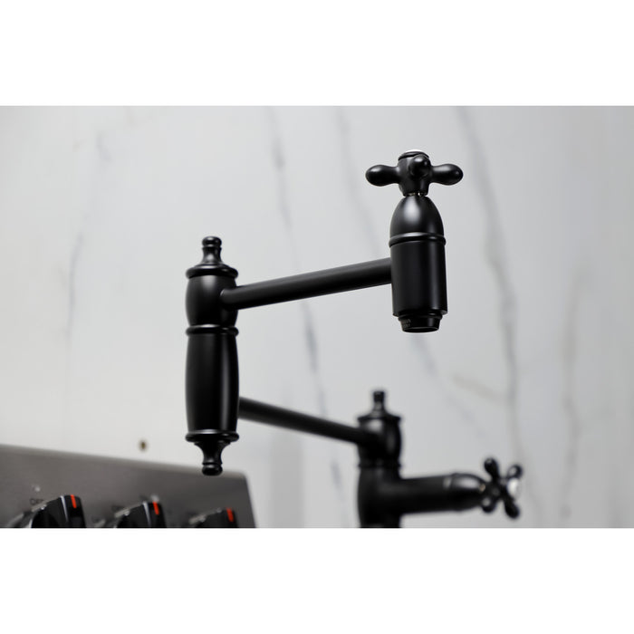 Kingston Heirloom KS3700AX - Restoration Two-Handle 1-Hole Deck Mount Pot Filler Faucet, Matte Black