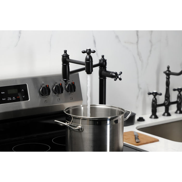 Kingston Heirloom KS3700AX - Restoration Two-Handle 1-Hole Deck Mount Pot Filler Faucet, Matte Black