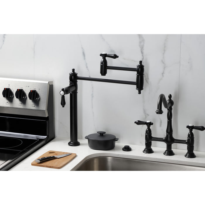 Kingston Heirloom KS3700BAL - Heirloom Two-Handle 1-Hole Deck Mount Pot Filler Faucet, Matte Black