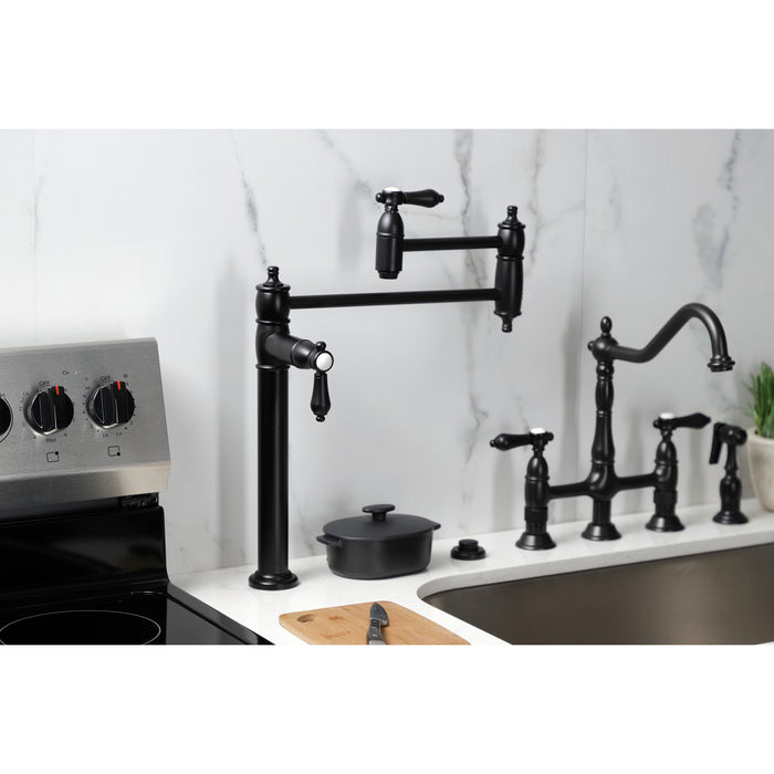 Kingston Heirloom KS3700BAL - Heirloom Two-Handle 1-Hole Deck Mount Pot Filler Faucet, Matte Black