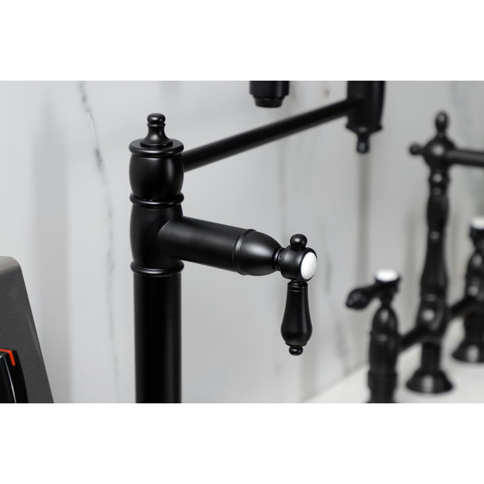 Kingston Heirloom KS3700BAL - Heirloom Two-Handle 1-Hole Deck Mount Pot Filler Faucet, Matte Black