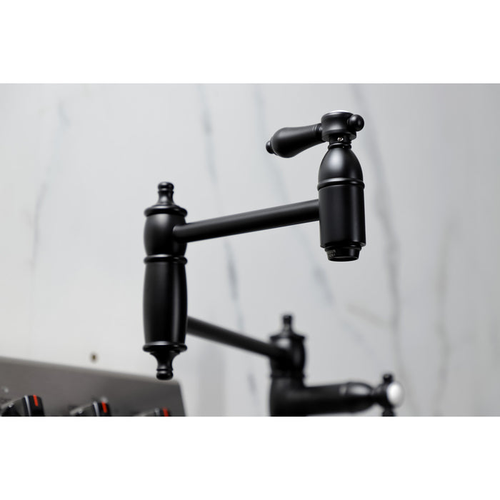 Kingston Heirloom KS3700BAL - Heirloom Two-Handle 1-Hole Deck Mount Pot Filler Faucet, Matte Black
