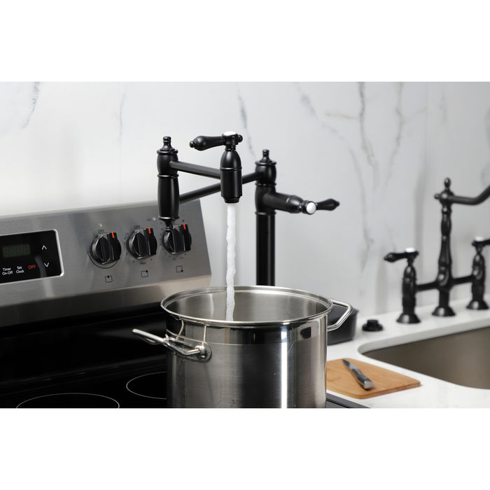 Kingston Heirloom KS3700BAL - Heirloom Two-Handle 1-Hole Deck Mount Pot Filler Faucet, Matte Black