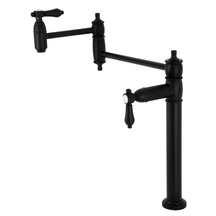 Kingston Heirloom KS3700BAL - Heirloom Two-Handle 1-Hole Deck Mount Pot Filler Faucet, Matte Black