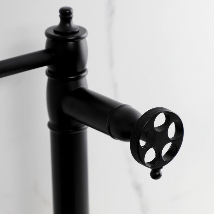 Kingston Tulare KS3700RKZ - Wendell Two-Handle 1-Hole Deck Mount Pot Filler Faucet with Knurled Handle, Matte Black