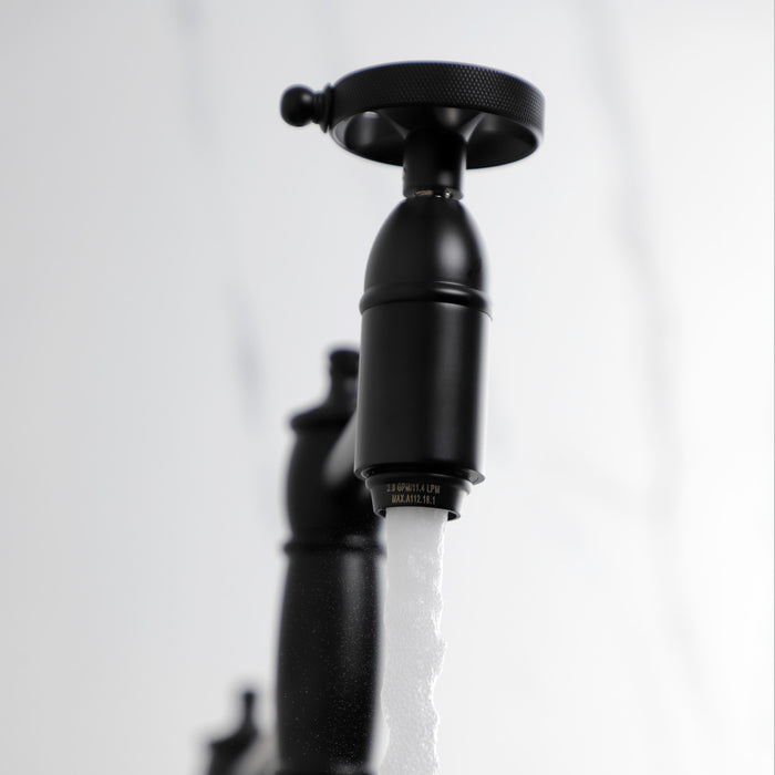 Kingston Tulare KS3700RKZ - Wendell Two-Handle 1-Hole Deck Mount Pot Filler Faucet with Knurled Handle, Matte Black