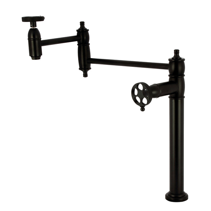 Kingston Tulare KS3700RKZ - Wendell Two-Handle 1-Hole Deck Mount Pot Filler Faucet with Knurled Handle, Matte Black