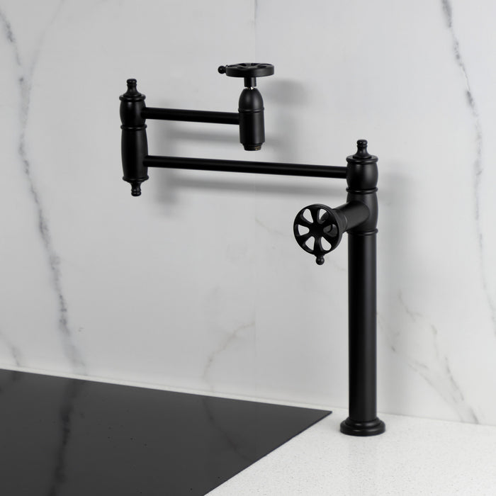Kingston Tulare KS3700RX - Belknap Two-Handle 1-Hole Deck Mount Pot Filler Faucet, Matte Black