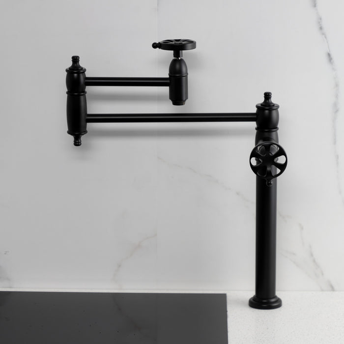 Kingston Tulare KS3700RX - Belknap Two-Handle 1-Hole Deck Mount Pot Filler Faucet, Matte Black