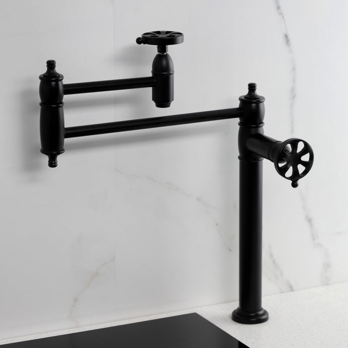 Kingston Tulare KS3700RX - Belknap Two-Handle 1-Hole Deck Mount Pot Filler Faucet, Matte Black