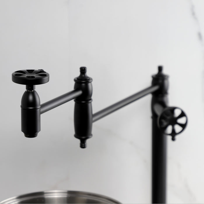 Kingston Tulare KS3700RX - Belknap Two-Handle 1-Hole Deck Mount Pot Filler Faucet, Matte Black