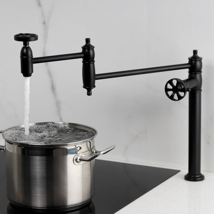 Kingston Tulare KS3700RX - Belknap Two-Handle 1-Hole Deck Mount Pot Filler Faucet, Matte Black