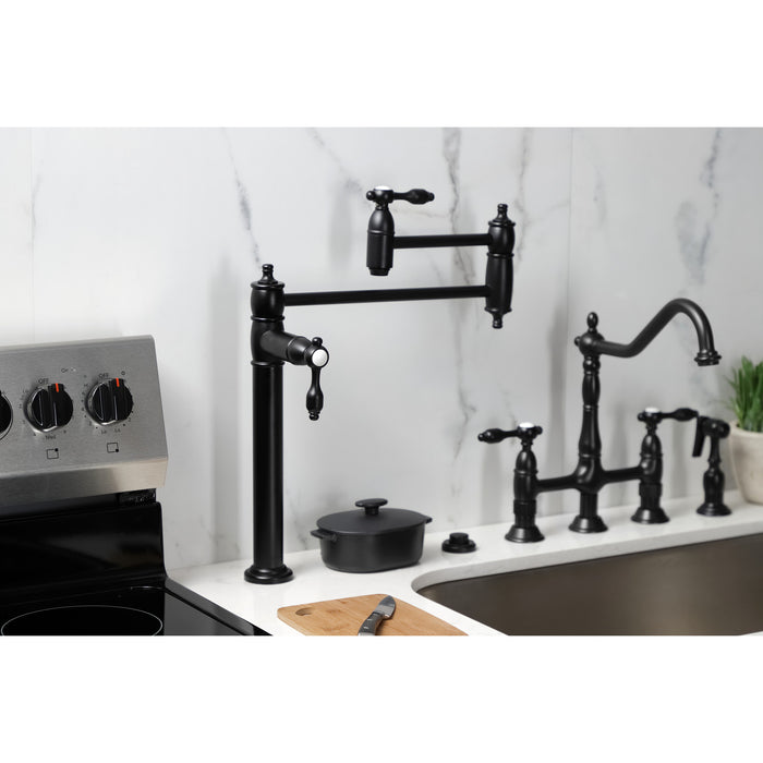 Kingston Heirloom KS3700TAL - Tudor Two-Handle 1-Hole Deck Mount Pot Filler Faucet, Matte Black