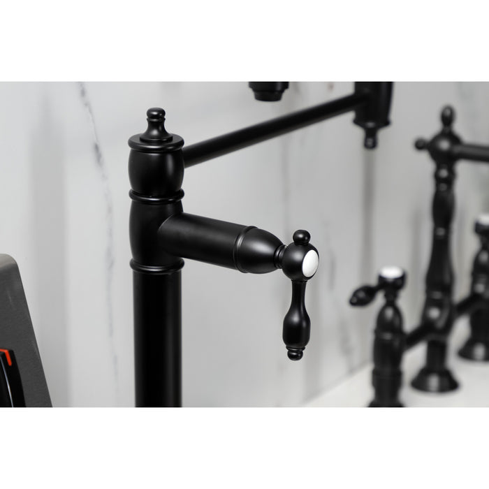 Kingston Heirloom KS3700TAL - Tudor Two-Handle 1-Hole Deck Mount Pot Filler Faucet, Matte Black