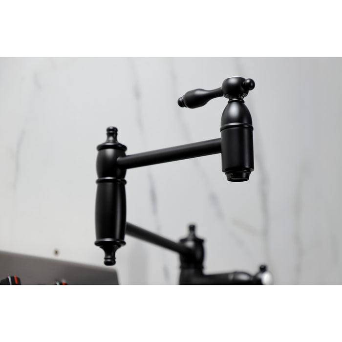 Kingston Heirloom KS3700TAL - Tudor Two-Handle 1-Hole Deck Mount Pot Filler Faucet, Matte Black