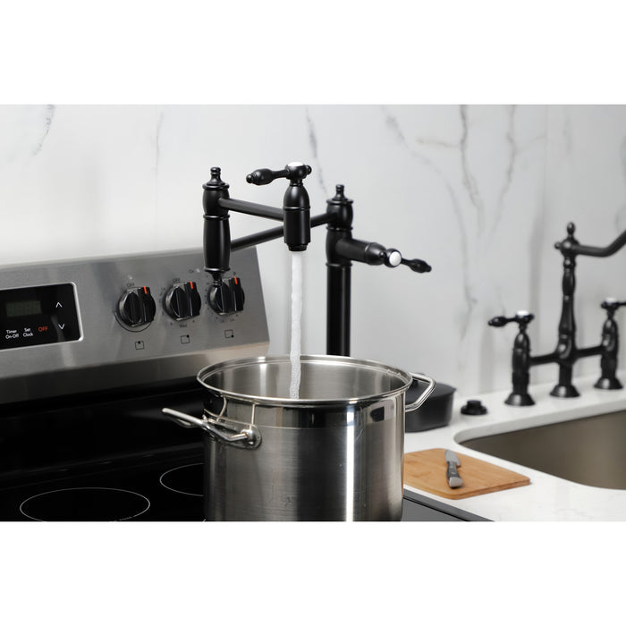 Kingston Heirloom KS3700TAL - Tudor Two-Handle 1-Hole Deck Mount Pot Filler Faucet, Matte Black