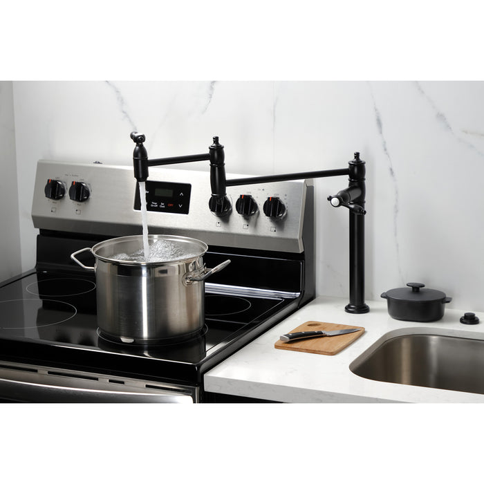 Kingston Heirloom KS3700TAL - Tudor Two-Handle 1-Hole Deck Mount Pot Filler Faucet, Matte Black