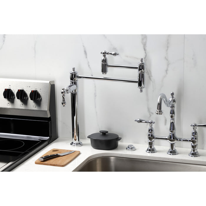 Kingston Heirloom KS3701AL - Restoration Two-Handle 1-Hole Deck Mount Pot Filler Faucet, Polished Chrome