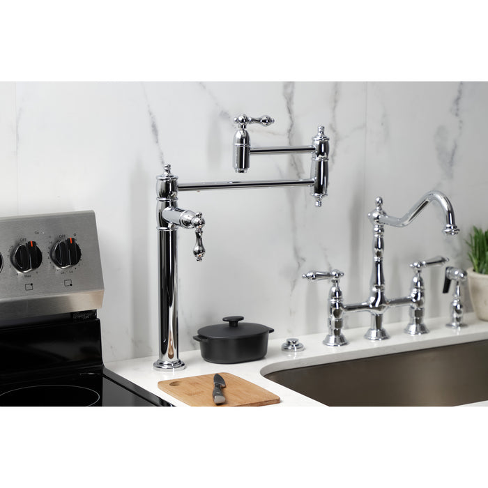 Kingston Heirloom KS3701AL - Restoration Two-Handle 1-Hole Deck Mount Pot Filler Faucet, Polished Chrome