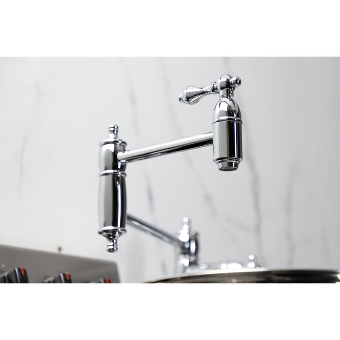 Kingston Heirloom KS3701AL - Restoration Two-Handle 1-Hole Deck Mount Pot Filler Faucet, Polished Chrome