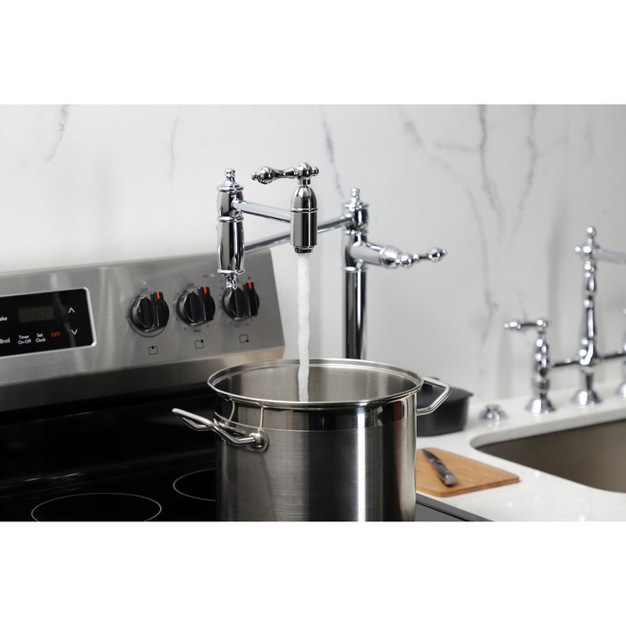 Kingston Heirloom KS3701AL - Restoration Two-Handle 1-Hole Deck Mount Pot Filler Faucet, Polished Chrome