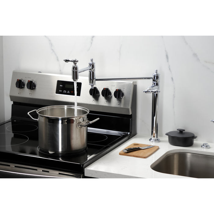 Kingston Heirloom KS3701AL - Restoration Two-Handle 1-Hole Deck Mount Pot Filler Faucet, Polished Chrome