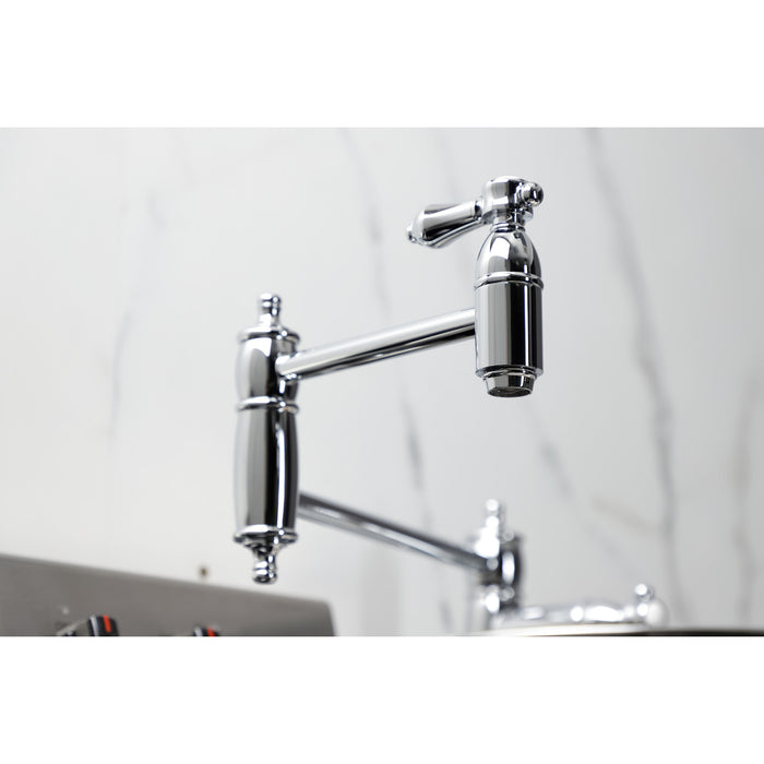 Kingston Heirloom KS3701BAL - Heirloom Two-Handle 1-Hole Deck Mount Pot Filler Faucet, Polished Chrome