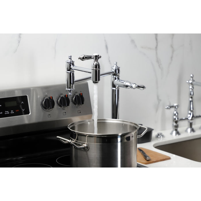 Kingston Heirloom KS3701BAL - Heirloom Two-Handle 1-Hole Deck Mount Pot Filler Faucet, Polished Chrome