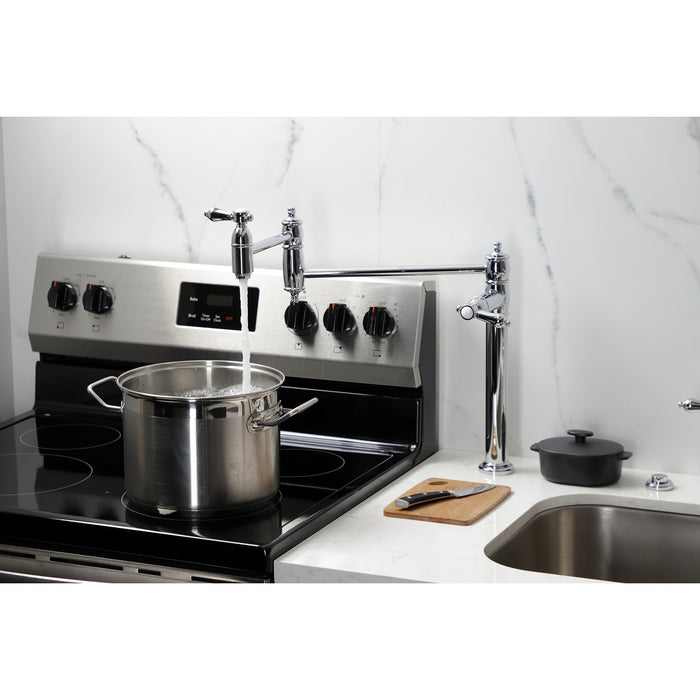 Kingston Heirloom KS3701BAL - Heirloom Two-Handle 1-Hole Deck Mount Pot Filler Faucet, Polished Chrome